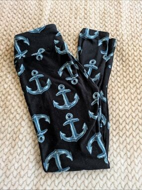 Women's Lularoe OS Leggings with Blue Anchor Print